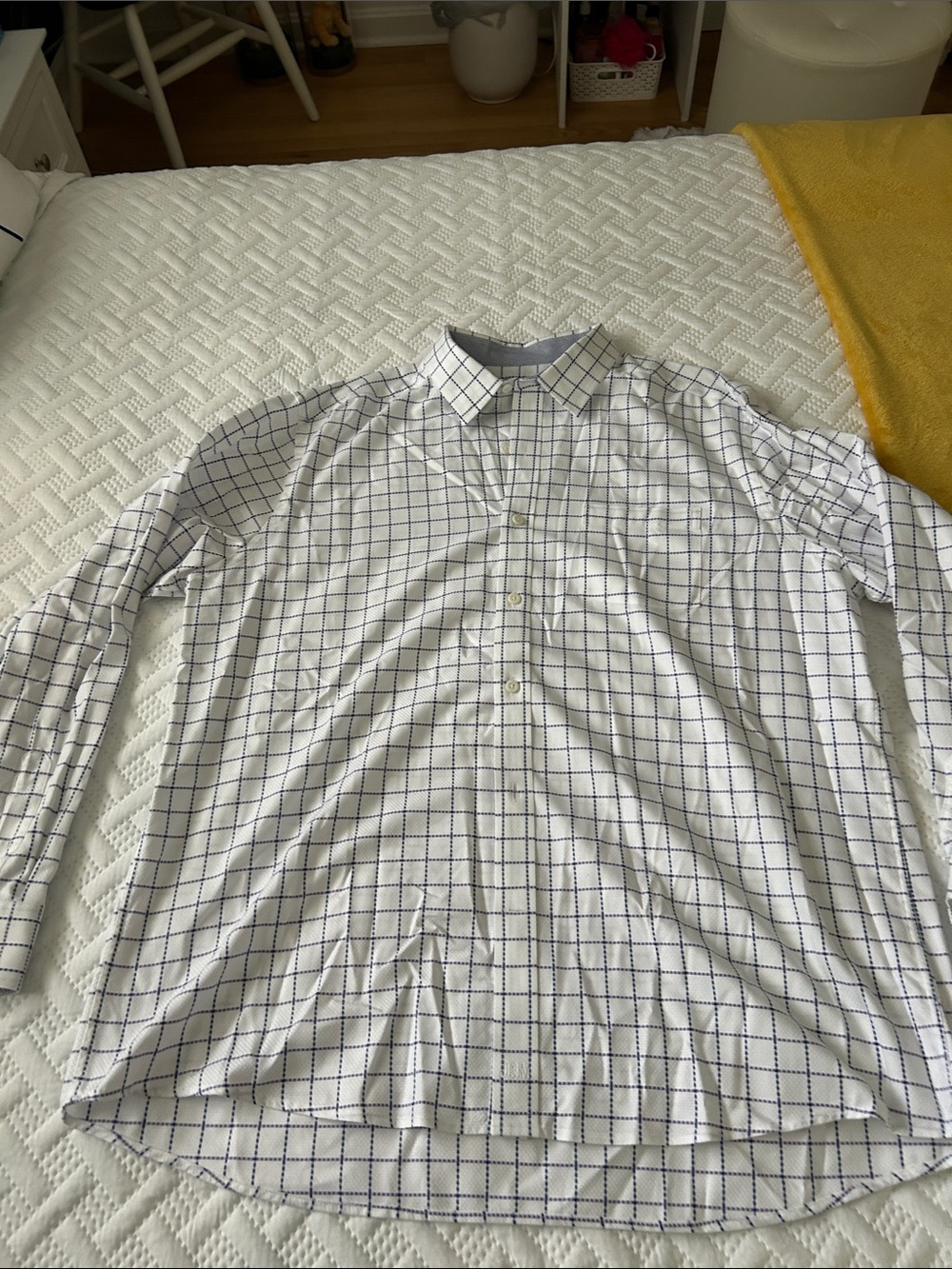 Johnston & Murphy White Dress Shirt with Navy Windowpane Grid